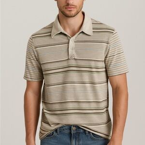 Quiksilver Striped‎ Polo Shirt - Beige and Olive